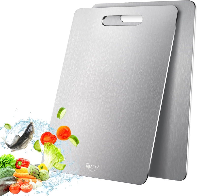 TESFLY Titanium Cutting Board - 100% Pure Titanium Cutting Boards For Kitchen,Easy to clean, Double-sided food-grade Cutting Board For Cutting Meats, Fruits - Image 1